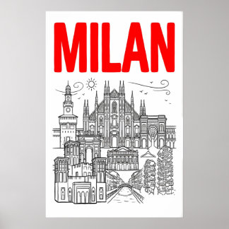 Milan Skyline Wall Art - Graphic Poster Style with