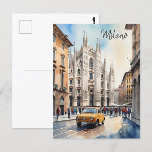 Milan watercolor art postcard