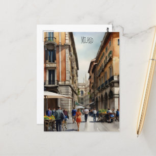 Milan watercolor art postcard