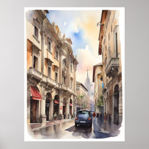Milan watercolor art poster