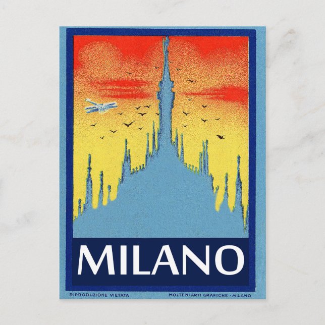 Milano cathedral, silhouette,sunset,vintage travel postcard (Front)