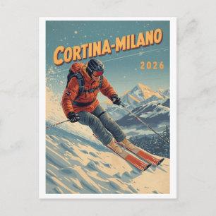 Milano Cortina 2026 Vintage Ski resort gifts Postcard