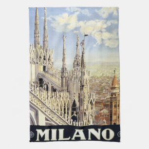 Milano Italy Gothic Cathedral Duomo Vintage Travel Kitchen Towel
