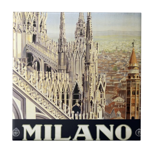 Milano Italy Gothic Cathedral Duomo Vintage Travel Tile (Front)