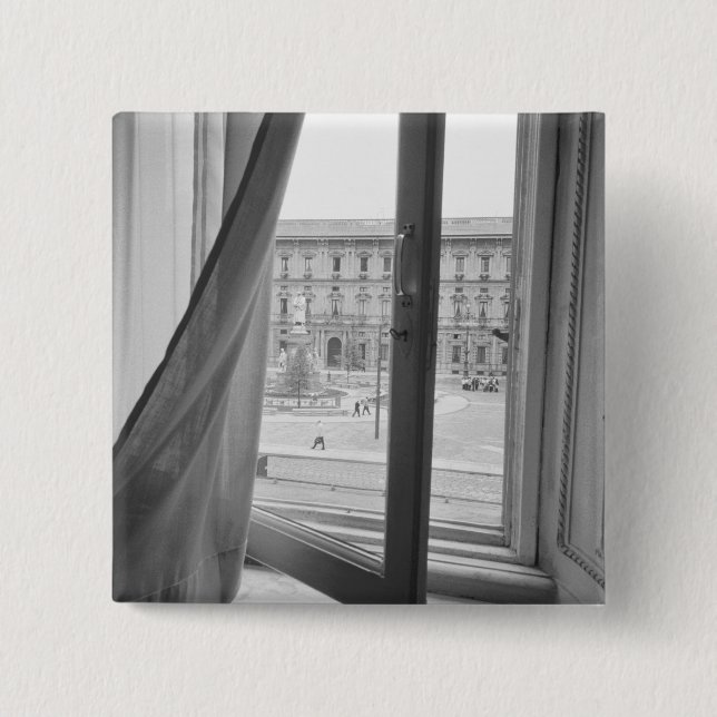 Milano Italy, View from La Scala Opera Window 2 Inch Square Button (Front)