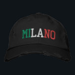 MILANO Milan Italy Green White Red Vintage Style Embroidered Hat<br><div class="desc">MILANO "Milan" Italian city name embroidered with Italy Flag Colours Green White and Red on Black vintage style distressed cotton hat. Makes a wonderful gift for anybody who adores the beautiful country of Italy!</div>