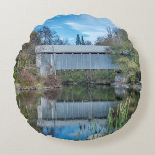 Milby Covered Bridge Round Pillow