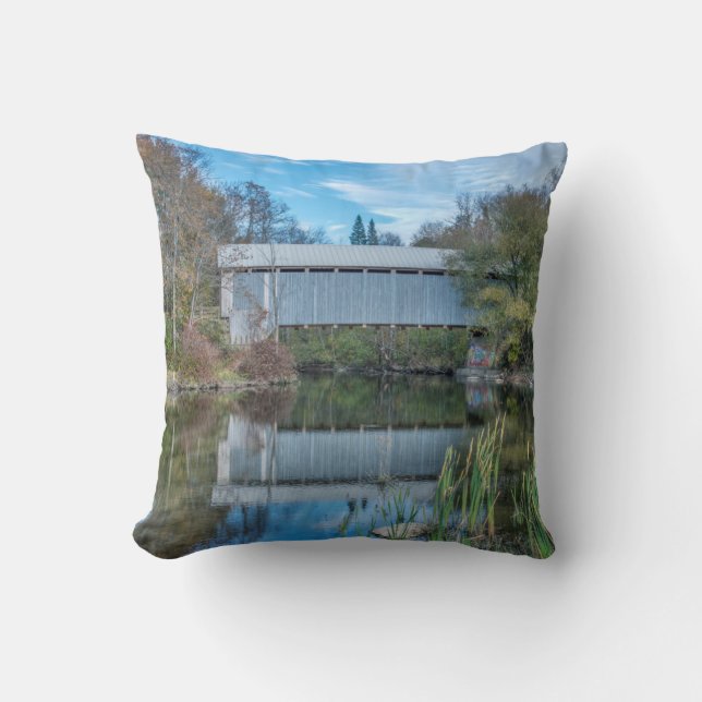 Milby Covered Bridge Throw Pillow (Front)