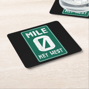 Mile 0 Key West Florida Vintage Road Sign Square Paper Coaster