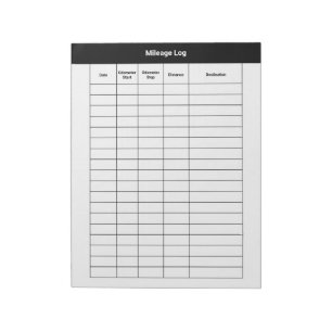 Mileage Log Business Form White Notepad