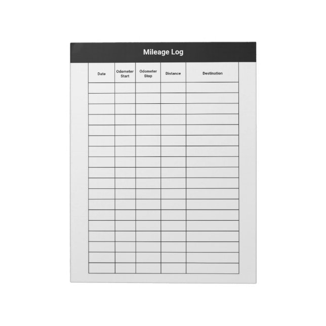 Mileage Log Business Form White Notepad (Rotated)