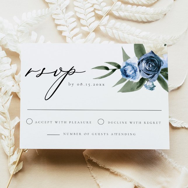 MILENA Dusty Blue Floral Wedding RSVP Card (Creator Uploaded)