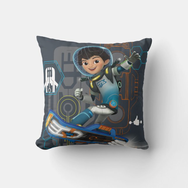 Miles Callisto On His Blastboard Graphic Throw Pillow (Front)