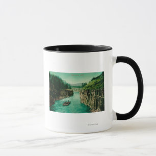 Miles Canyon, Alaska View with Men Rafting Down Mug
