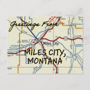 Miles City Montana Vintage Map Postcard