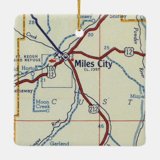 Miles City MT Vintage Map Ceramic Ornament (Back)