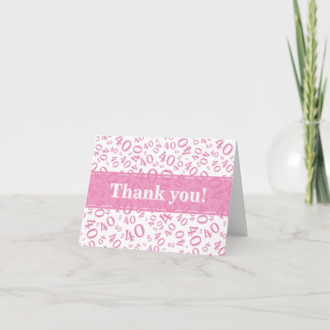 Milestone 40 Random Number Pattern Pink/White Thank You Card (Front)