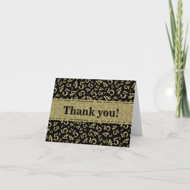 Milestone 45 Random Number Pattern Black/Gold  Thank You Card (Front)