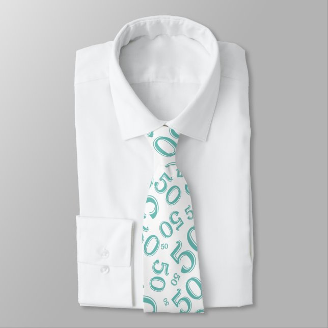 Milestone 50 Random Number Pattern Teal/White Tie (Tied)
