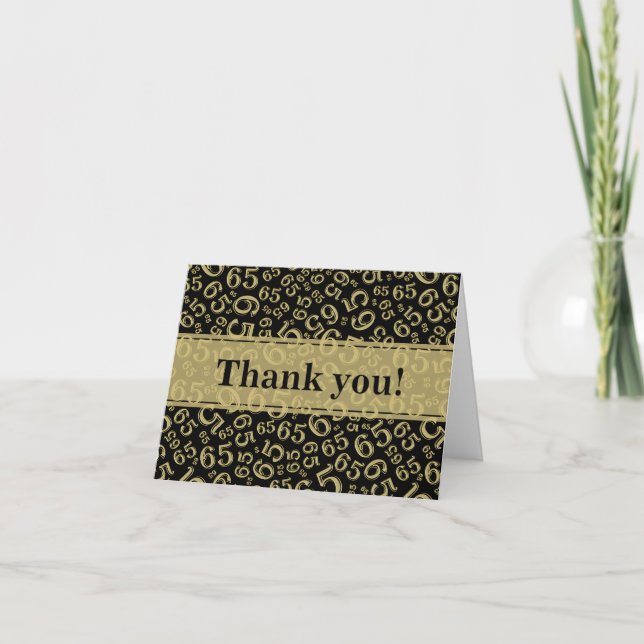 Milestone 65 Random Number Pattern Black/Gold Thank You Card (Front)