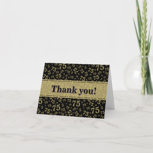 Milestone 75 Random Number Pattern Black/Gold Thank You Card (Front)