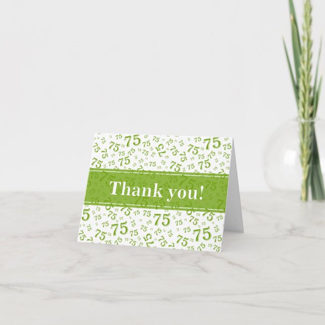 Milestone 75 Random Number Pattern Green/White Thank You Card (Front)
