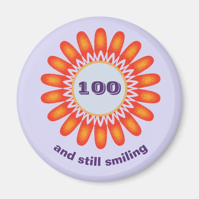 Milestone Age 100th Bright Orange Flower Birthday Magnet (Front)