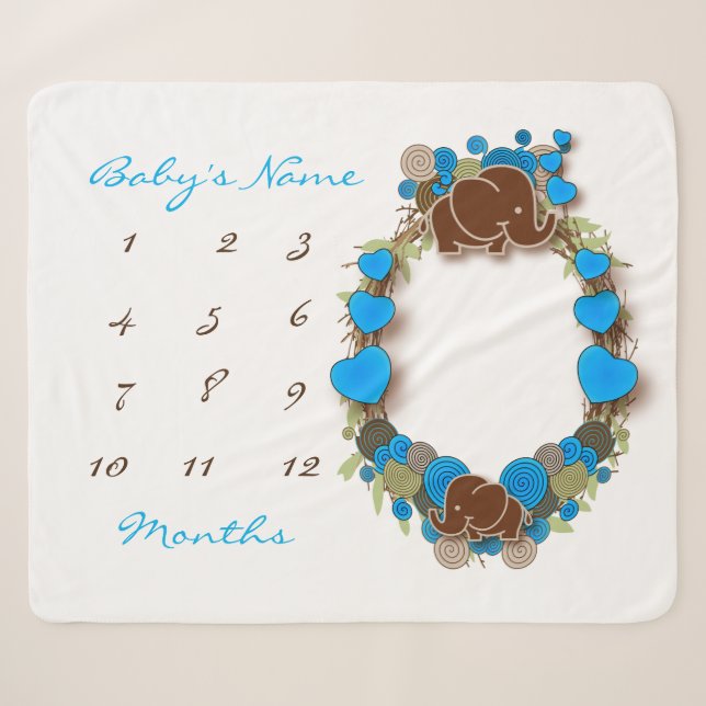 Milestone Baby Blanket - 🐘 Elephant (Front (Horizontal))