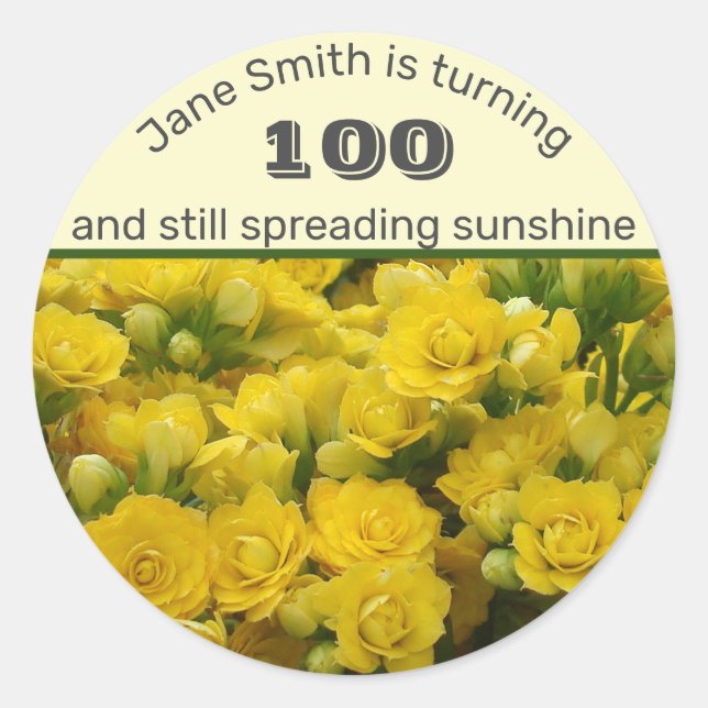 Milestone Birthday Bright Yellow Flowers 100th Classic Round Sticker (Front)