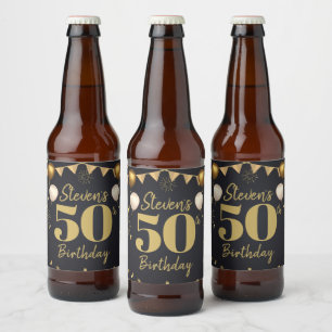 Milestone Birthday Gold Black Beer Bottle Label