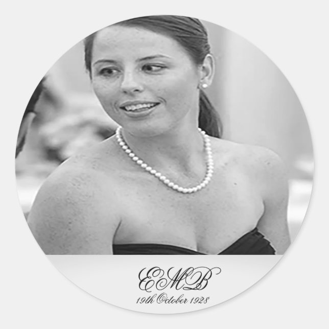 Milestone Birthday Photo Elegant Black White Classic Round Sticker (Front)