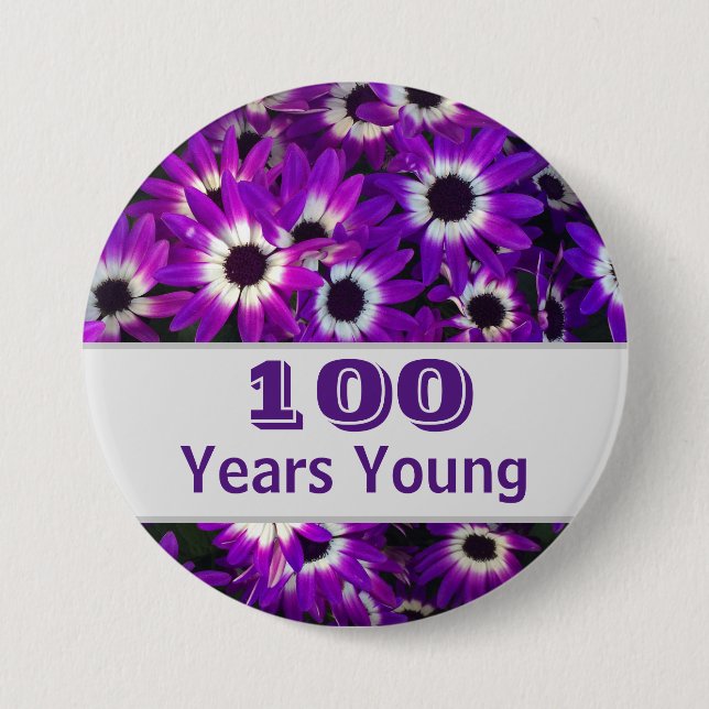 Milestone Birthday Purple Flower Photo Floral 3 Inch Round Button (Front)