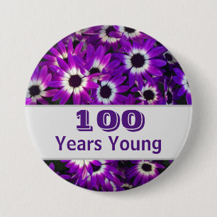 Milestone Birthday Purple Flower Photo Floral 3 Inch Round Button