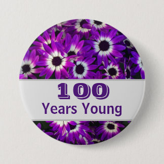 Milestone Birthday Purple Flower Photo Floral 3 Inch Round Button
