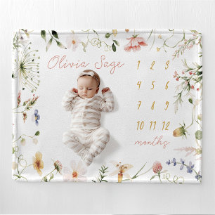 Milestone Blanket Girl Custom Name Blanket Wildflo