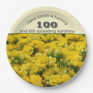 Milestone Celebration Yellow Floral 100th Birthday Paper Plate