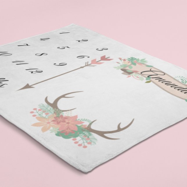 Milestone Chic Antler Arrow Flowers Baby Keepsake Fleece Blanket (Creator Uploaded)