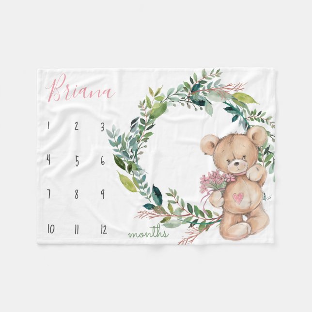 Milestone growth tracker - Teddy bear Fleece Blanket (Front (Horizontal))