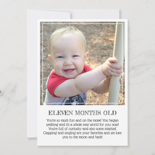 Milestone Keepsake Card: Eleven Months Old Announc Announcement (Front)