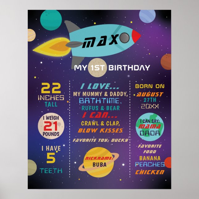 Milestone Space Galaxy Poster Boys 1st Rocket (Front)