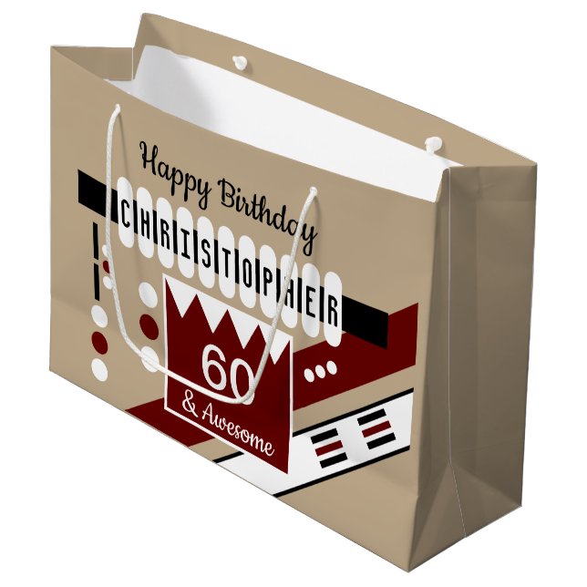 Milestone special birthday name burgundy black large gift bag (Front Angled)