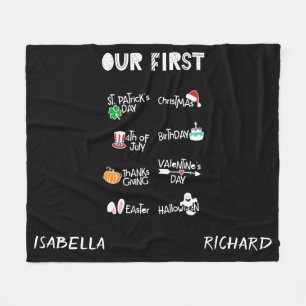 Milestone twins my first Holiday modern black baby Fleece Blanket