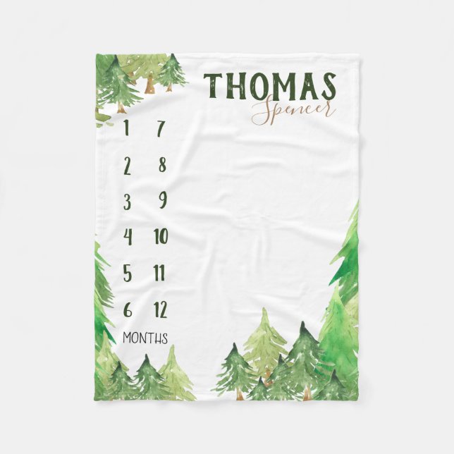 Milestone woodland baby growth tracker fleece blanket (Front)