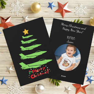 Military Airplane Christmas Tree Photo WW2 Aviator Holiday Card
