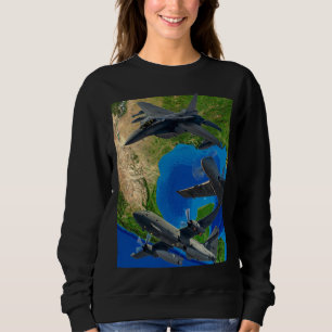 Military Airplanes Over Canvas Sweatshirt