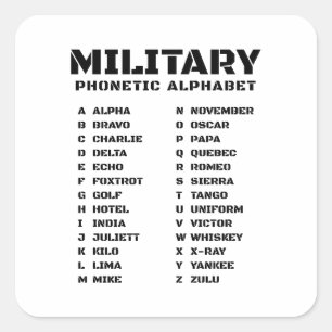Military Alphabet ALPHA BRAVO CHARLIE Square Sticker