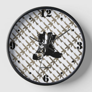 Military Armed Forces Retirement Gun Camo Boots GI Clock