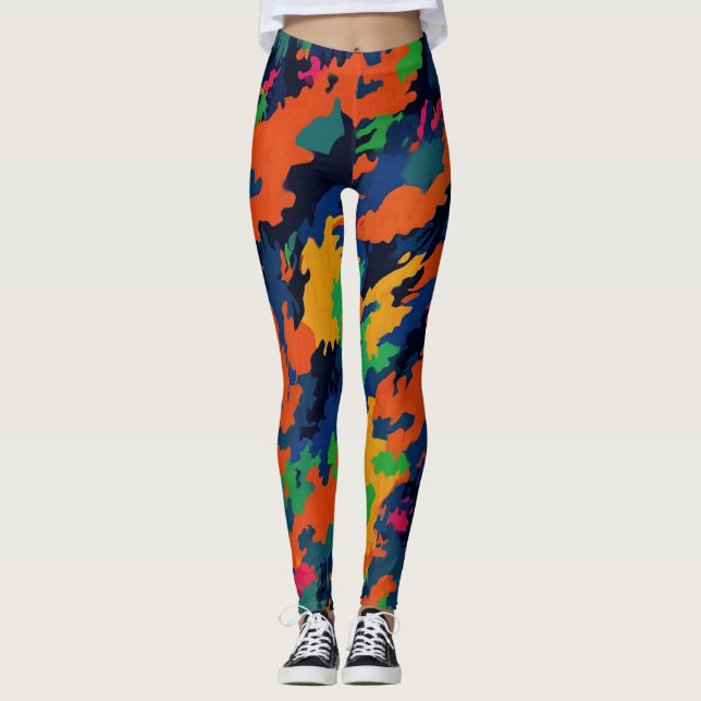 Military Armed Forces Style Neon Bright Camouflage Leggings (Front)