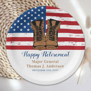 Military Army American Flag Boots Retirement Party Paper Plate