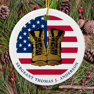 Military Army Custom USA American Flag Soldier Ceramic Ornament